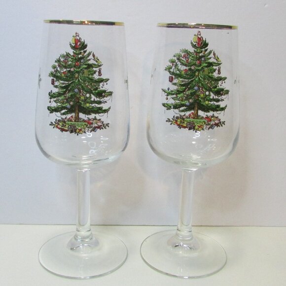 Spode Other - pair of Spode Christmas tree wine glasses made in France barware